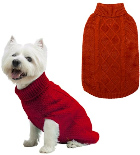 Mihachi Pull à col roulé pour Chien – Pull d'hiver Classique en Tricot torsadé avec Trou pour Laisse pour Temps Froid