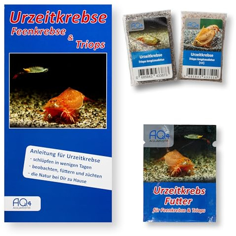Triops longicaudatus 2er-Set naturfarben und rot, Urzeitkrebse-Eier, Futter | Zwei Zuchtansätze mit je ca. 100 Urzeitkrebs-Eiern, Futter und Anleitung; Ideal für Einsteiger, Triops züchten, Triopszucht