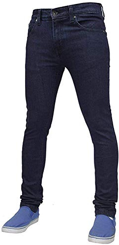 True Face Mens Jeans Skinny Denim Pants Stretch Fit Trouser Zip Fly Elasticated Cotton Bottoms Casual Wear 5 Pockets (30WX34, TF021 - Dark Blue)