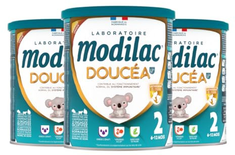 Modilac - Lait Infantile en Poudre Doucéa Lf+2 - Lait 100% Français - Lactoferrine*, Vitamines**, DHA*** - Convient en Relais de l'Allaitement Maternel - 2e Age, de 6 à 12 Mois