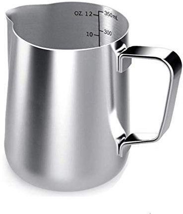 Voarge Brocca per latte in acciaio inox, 350 ml/12 fl.oz. Brocca per latte in schiuma, per cappuccino e latte art, argento