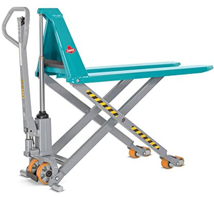 Ameise Scherenhubwagen PTM mit Schnellhub bis 300 kg | 1.500 kg Tragkraft | 85-800 mm Hubbereich | 1.200 mm Gabellänge | Lenkrad/Gabelrolle aus robustem Polyurethan | Tandem-Gabelrollen