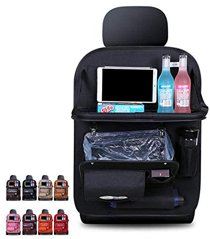 RANRANHOME Autositz Organizer Mit Faltbarem Fach Und Papierkorb, Autorücksitz-Schutz-Kick-Matten Für Kinder, Reisezubehör Organizer Mit Ipad Tablet-Halter, Tissue Box Und Multi Taschen,Schwarz