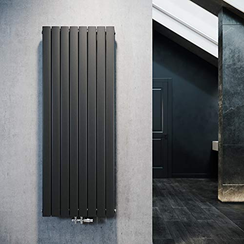 ELEGANT Design Heizkörper Flach 1600x616mm mit Chrom Multiblock Thermostat Flachheizkörper Anthrazit Doppellagig Vertikal Heizkörper Mittelanschluss