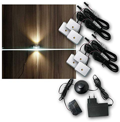 world-trading-net - LED Glasbodenbeleuchtung Clip-3D im 4er Set, Silber, Leuchtfarbe neutralweiß, inklusive Netzteil