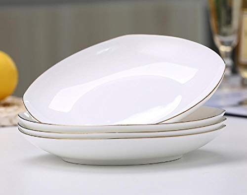 8 pulgadas Phnom Penh Plato de cena de porcelana de hueso blanco puro Plato de cena de cerámica para el hogar Juego de 4/6/10 piezas-4 platos hondos cuadrados de 8 pulgadas