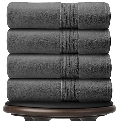 GC GAVENO CAVAILIA Pack of 4 Jumbo Bath Sheets 450 GSM, 80x170 Cm, Charcoal | Highly Absorbent Quick Dry 100% Cotton Towel Sets Bath Sheets Towels Extra Large Perfect for Spa & Gym