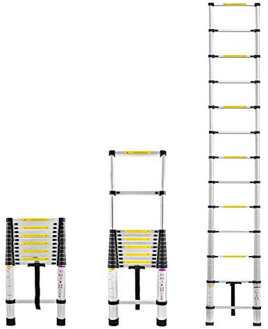 XMTECH Teleskopleiter Multifunktionsleiter Ausziehleiter Anlegeleiter Mehrzweckleiter Ausziehbare Leiter Stehleiter - 3,8M Teleskopleiter, 13 Sprossen, Silber