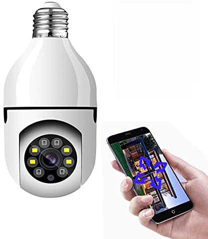 DISCORAMA TELECAMERA A LAMPADINA 360°, TELECAMERA DI SORVEGLIANZA WIRELESS CON CONTROLLO REMOTO TRAMITE APP 1080P, TELECAMERA LAMPADINA E27