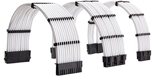 FormulaMod Sleeve Extension Power Supply Cable Kit, 18AWG 1x ATX 24P+ 2x EPS 8-P(4+4)+ 3x PCI-E8-P(6+2) With 4 Combs for PSU to Motherboard/GPU (Pre-bend, White)