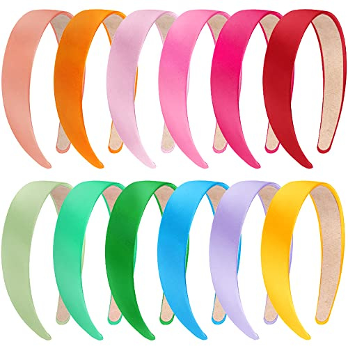 SIQUK 12 Pièces Serre-Tête Satin Bandeaux en Satin Serre-Tête Bandeau Cheveux Antidérapants Bandeaux Bandeau en Satin Coloré pour Femmes et Filles, 12 Couleurs | Bandeaux colorés pour femmes et filles, 12 couleurs