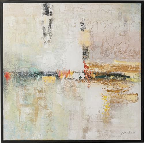 Kare Design Bild mit Rahmen Dust Gold, Leinwand, Wanddekoration, Baumwollleinwand, Acryl-Bild, Massivholz Rahmen, handgemalte Details, Abstrakt, Modern, Wohnzimmer, Schlafzimmer, Flur, 120x120x2,8cm