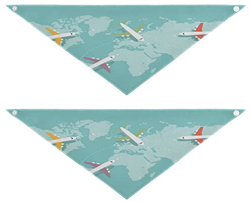 2 Stück Hundehalstücher Haustier Bandana Schal Druckknopf Dreieck Lätzchen Halstuch Set Haustier Urlaub Zubehör Dekor für kleine bis große Welpen Hunde Katzen kleine farbige Flugzeuge blauer