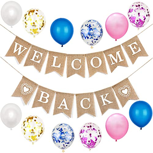 Guirlande de bienvenue en toile de jute - Ballon de bienvenue - Décoration de bienvenue - Guirlande de bienvenue - Bannière décorative en toile de jute pour fête de retour à l'école