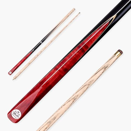BAIZE MASTER CONQUEST 57 Inch 2 Piece Centre Joint Snooker Pool Cue with Matching Ash Shaft - 9.5mm Tip (Red)