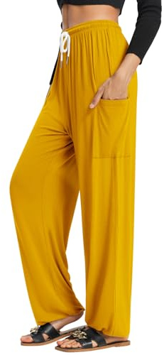 QIANXIZHAN Women's Harem Pants, Hippie Palazzo Pants Boho Joggers Yoga Clothes with Pockets, 9-Yellow, M