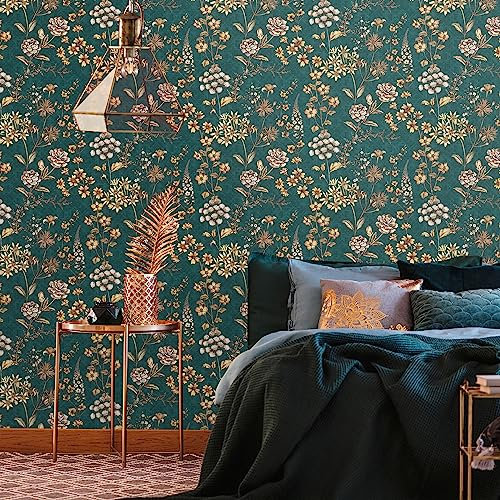 Livingwalls Travel Styles - Carta da parati in tessuto non tessuto, motivo floreale, colore blu e arancione, per diversi ambienti, 10,05 m x 0,53 m
