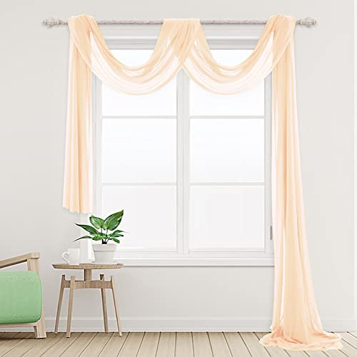 1 Stück Querbehang Freihanddeko Einfarbige Hochzeit Vorhang Deko Dekoschals Transparentem Voile Hochzeitsbogen Gardinen Tüll Vorhangschal für Fotografie Party Hochzeit Geburtstag Stil F 150x600 cm
