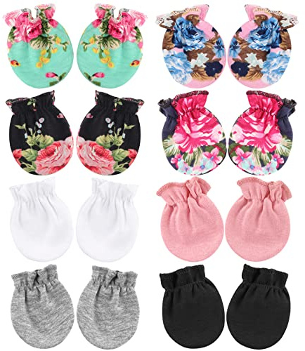 DRESHOW Moufles Bébé Naissance Gants Anti-griffure Bebe | pour Garçons et Filles 0-6 Mois, Gants en Coton, Doux pour la Peau, Poignets Élastiques