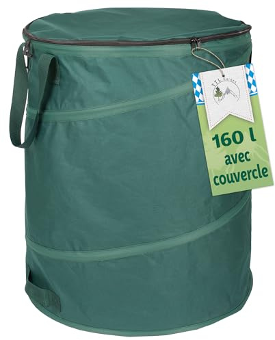 TTL GARDEN Pop Up Gartensack Deluxe 160L mit Deckel - 220gsm 600D Oxford | - 160 Liter Gartenabfallsack faltbar extra stabil - Laubsack Sack & Behälter für Grünschnitt Garten Abfall selbstaufstellend