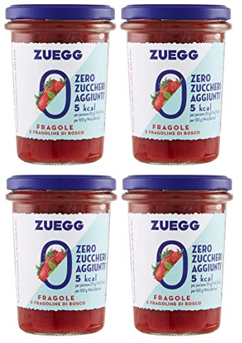 Zuegg Fragole e Fragoline di Bosco Lot de 4 pots de confiture aux fraises et fraises des bois sans sucre ajouté, sans conservateurs, 220 g + Italian Gourmet Polpa di Pomodoro 400 g