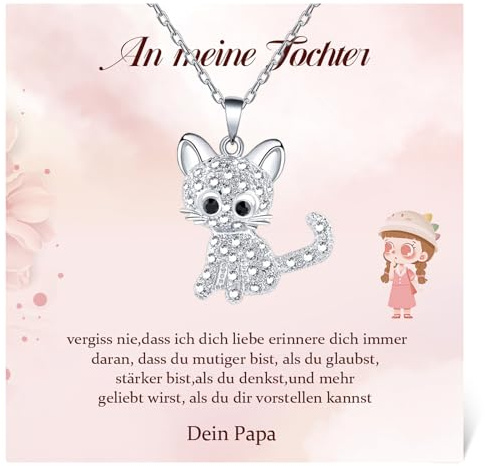 CheersLife Katt Halsband Till Min Dotter Sten Kubisk Zirkon Söt Katt Hängsmycke För Flickor Katthalsband Kvinna Bästa Födelsedagspresent För Kvinnor Flicka Gåvor Smycken Mamma Och Mig(DE), 3,