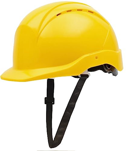 GUARD 5 - Bauhelm mit Drehradsystem für stufenweise Größenregulierung - DIN EN 397 - Verstellbarer Kinnriemen für optimalen Sitz, 6-Punkt-Gurtband - Baustellenhelm Gelb