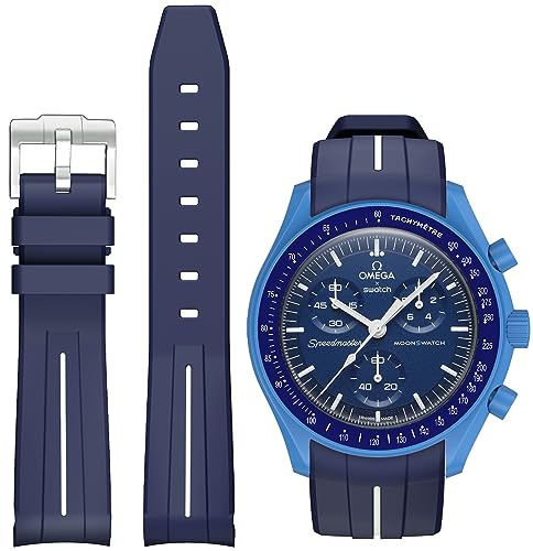 BONACE Klockarmband för Omega x Swatch MoonSwatch/Rolex Watch/SEIKO Watch 20 mm, armband i mjukt gummi med böjd design, ersättningsrem för Omega X Swatch Moonswatch Speedmaster, armband utan