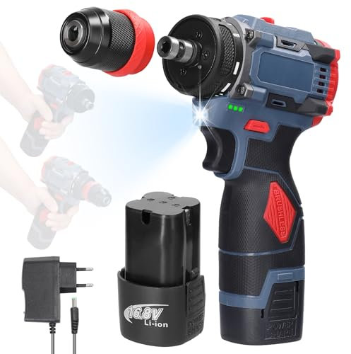 Taladro Atornillador, Weytoll 45 Nm Taladro de Litio de 16,8 V 2 en 1 con 2 Baterías de 1300 mAh Destornillador Eléctrico Motor sin Escobillas para Electrodomésticos Instalación de Muebles