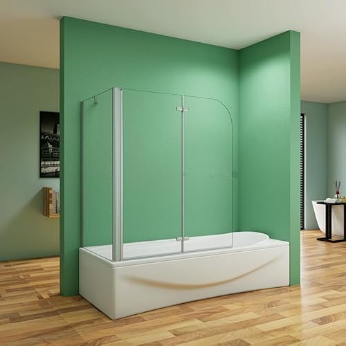 Aica Sanitär Badewannenaufsatz mit NANO Badewannenfaltwand 6mm Duschwand für Badewanne Eck