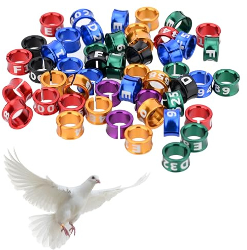 Open Bird Ring Aluminum Alloy Split Ring Bird Leg Bands Rings Birds Tags Ldentifying Pigeons Training Rings Hibiscus Birds, Parrots, Peonies, Doves, etc.Mixed Colors 50 PCS Per Pack（ID 4.7MM）