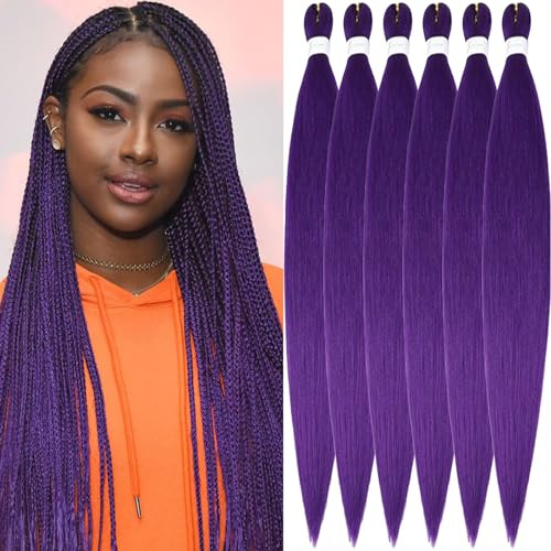 Xusuperb Rajout Cheveux Tressés Pré-étirés 30 Pouces Violet Foncé Kanekalon Easy Braids Meches Cheveux pour Tresses Africaine 6 Paquets Synthétique Knotless Yaki Nattes Extensions de Cheveux(Purple#)
