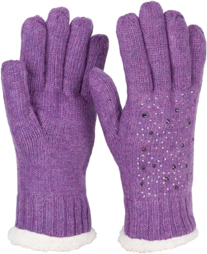 styleBREAKER warme Handschuhe mit Strass und Fleece, Winter Strickhandschuhe, Damen 09010010 | Elastischer Bund für 16-21 cm Handumfang (Größe 6-8). Gewebe aus 65% Polyacryl und 35% Wolle, funkelndes Glitzer-Detail.