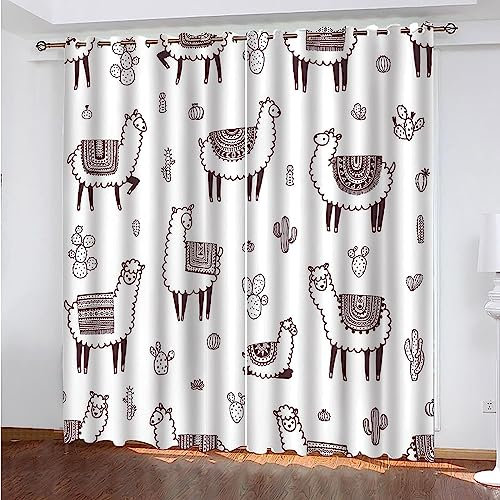 Vorhang, Kinderzimmer, 3D Schwarz-Weiß-Tier Alpaka 170 X 200 cm Kindervorhänge Mit Ösen, Polyestervorhänge, Wärmeschutzvorhang, Blickdichter Vorhang Mit Ösen, Kindervorhänge Für Wohnzimmer, 0C5Y-G5E