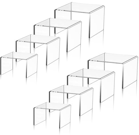 Duscdesp 8er-Pack Groß Acryl Ständer Display Ständer, Transparentes Rechteckiges Acryl Regal für Organisation und Dekoration für Desserts, Schmuck, Funko-Pop-Puppen