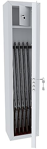 BRICOZONE Fuciliera Armadio Portafucili Armi In Acciaio Blindato Con Cassetto Tesoretto Con Serratura E Chiave A Doppia Mappa Cassaforte Sicura Colore Bianco Opaco 148 x 34 x 28 Cm (5 Posti)