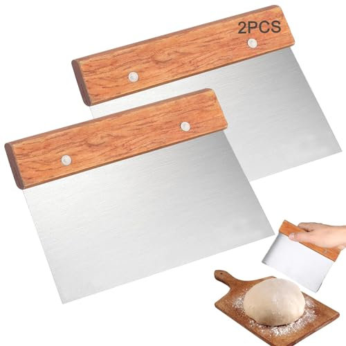 2 Pezzi Spatola Cucina Acciaio Tarocco Per Impasti Raschietto Cucina Con Manico In Legno Spatola Da Cucina Per Tagliare Pasta Pizza Biscotti 15.1 * 8cm