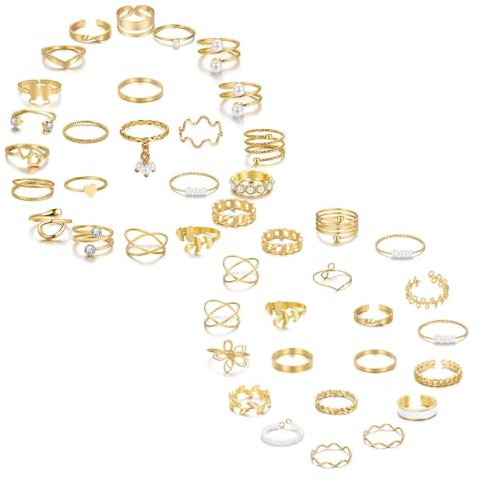TTPSRY 43 Stück Bohemische Vintage Gold Ringe Stapelbare Trendige Daumenringe für Frauen und Mädchen - Größe Gemischt Modeschmuck