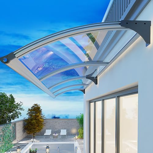 Pensilina Tettoia per Porta Balcone Esterno,Tendalino Per Finestra Antipioggia Pannelli Tetto Trasparente in Policarbonato Garden Pensilina da Esterno (150x200cm) | Tendalino Per Finestra Antipioggia Protezione UV Pannelli Tetto Trasparente per terrazza veranda Balcone finestra Garden