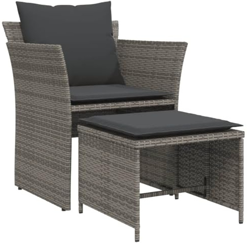vidaXL Gartenstuhl mit Fußhocker Grau Poly Rattan