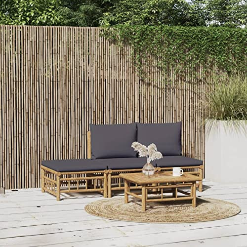 Faroom Gartenlounge Set Bambus Lounge Gartenmöbel Set Loungemöbel Set Bambus Balkon Lounge Sofa Outdoor Balkonmöbel Kleiner Gartengarnitur Sofagarnitur Dunkelgrau 4-tlg-Type-19