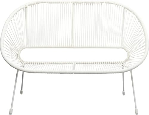 Kare Design Bank Acapulco Mono, Weiß, Indoor und Outdoor Sitzbank für 2 Personen mit Rückenlehne, Gartenbank, Gartenmöbel, Weißes Stahlgestell, 81x121x71 cm (HxBxT)