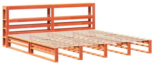 vidaXL Massivholzbett, Holzbett Bett mit Kopfteil, Bettgestell mit Lattenrost, Doppelbett Palettenbett für Schlafzimmer, Wachsbraun 180x200cm Kiefer