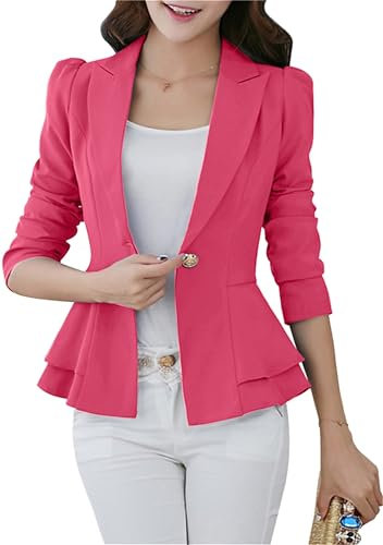 ZICUE Donna Cardigan Formal Blazer Leggero Lavoro Blazer Giacca Casual Ruffy Set Blazer Rosa S