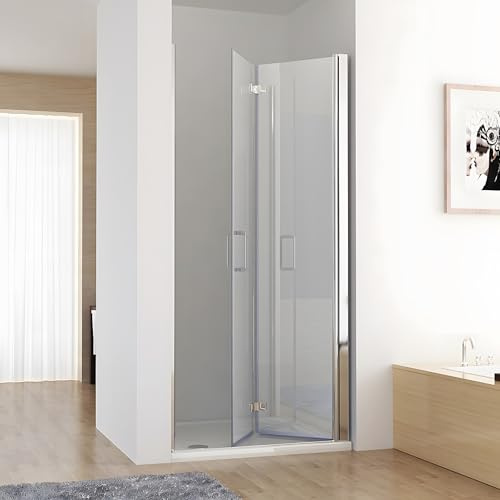 MIQU Nischentür 70 x 197 cm Duschabtrennung Faltbar Duschwand für Dusche Pendeltür Falttür Duschtür aus 6mm NANO ESG Glas Rahmenlos duschtrennwand ohne Duschwanne