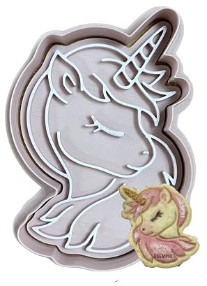 Tagliabiscotti.it - Unicorno Mod.7 - Tagliabiscotti - Cookies cutter per realizzare biscotti compleanno bambina - stampo per realizzare biscotti in pasta di zucchero. Dim. 8cm x 5,5cm x 1,2cm