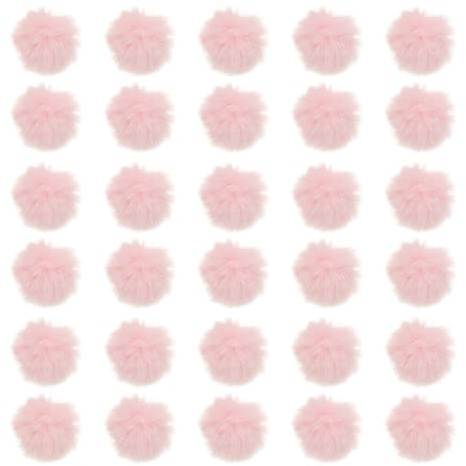 PATIKIL 30pcs Pompones de Piel Sintética Bola Esponjosa Pompón Rosa Claro | con Lazo Elástico, de Adorno de Costura, para Llaveros Tejido de Gorros Bufandas Guantes Bolsas Manualidad