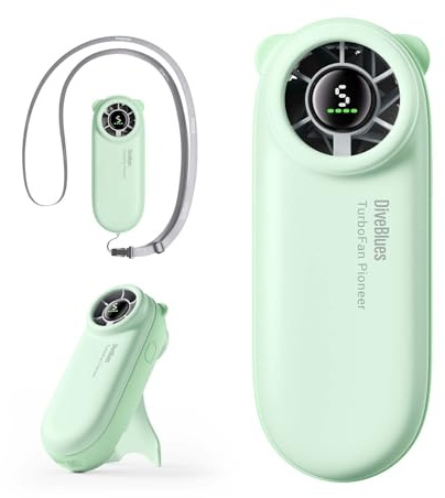 Diveblues Portable Handheld Turbo Fan, 4000mAh Rechargeable Pocket Hand Fan, Up to 16 Hours, Hand Fan with 5 Speeds Powerful Cooling for Travel/Summer/Outdoor/Lash/Purse