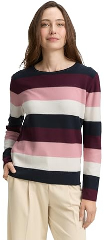 TOM TAILOR Stickad damtröja med rund hals, 38580 – Big Rose Knit Stripe, XS