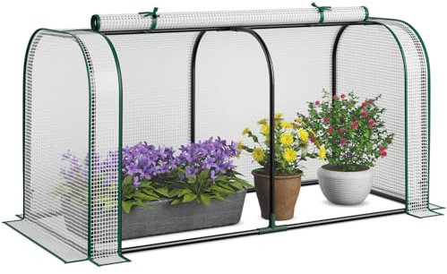 COSTWAY Invernadero Exterior, Invernadero Pequeño Portátil para Jardín con Puerta con Cremallera de Subida, Cubierta PE Impermeable, Marco de Metal, Casa de Plantas para Invierno, 118x55x60cm (Blanco)